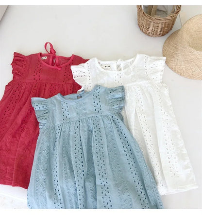 Toddler Girls Dress Cotton Eyelet Lace Beach Sundress Little Girl Kids Summer Clothes