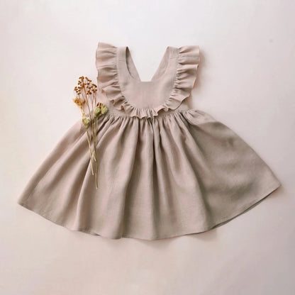 Cute Toddler Girl Dress For Party Pink Summer Baby Girl Dress Linen Cotton Girl Clothes