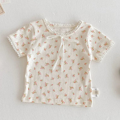 Toddler Girl Summer T Shirt Cotton Solid Color Floral Fashion Little Girls Clothes Kids Shirts New Arrival 2025