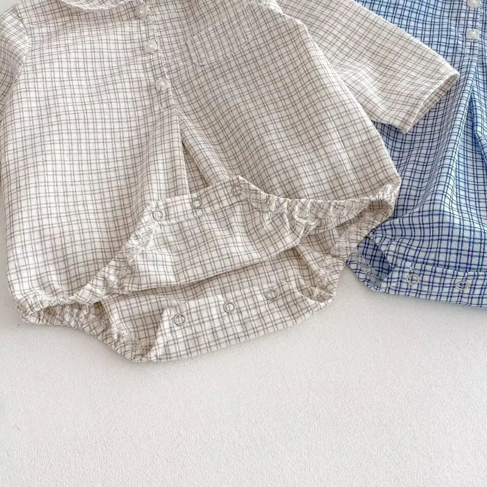 Baby Boys Clothes Girls Plaid Romper Long Sleeve Infant Bodysuit Custumes for Babies Romper Newborn Baby Clothes with Pockets