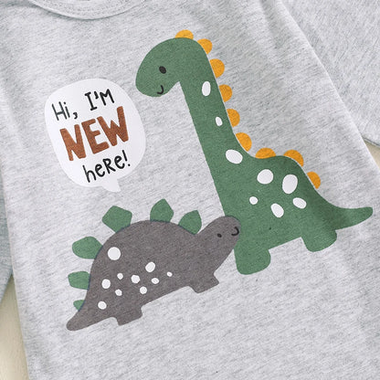 Baby Boy Dinosaur Clothes Hi Im New Here Newborn Outfit Long Sleeve Romper Top Pants Set 3Piece Outfits