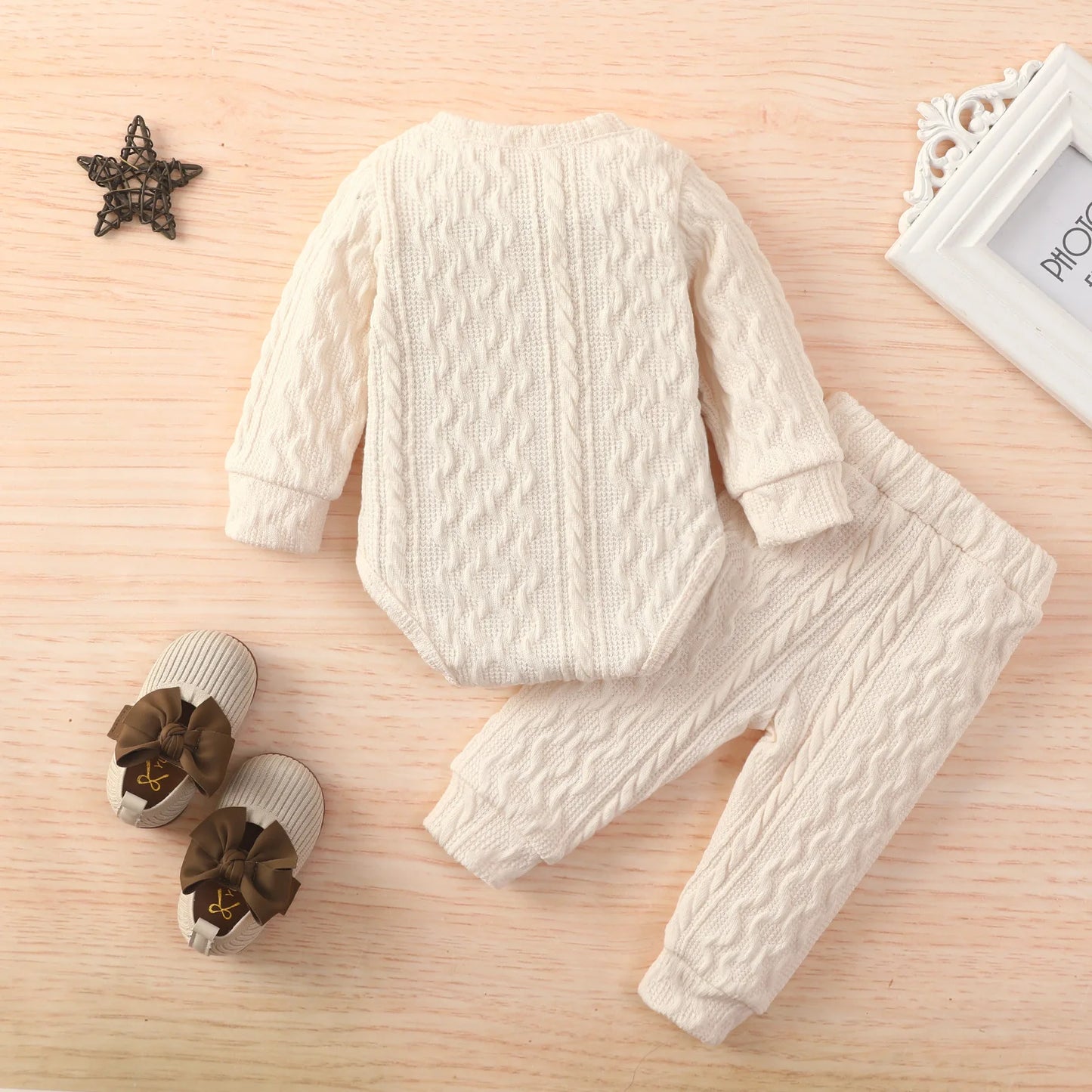 Toddler Boys Romper Tops Pants Suit Long Sleeve Round Neck Trousers Twists Solid Color Outfit Casual Baby Home Clothes Set
