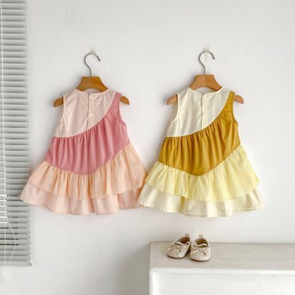 2025 Kids Clothes Summer Cotton Dress Baby Girls Clothes Cartoon Splicing Colors Dresses Children's Clothing Vestidos Cotton