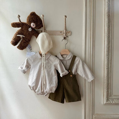 Baby Boys Clothes Girls Plaid Romper Long Sleeve Infant Bodysuit Custumes for Babies Romper Newborn Baby Clothes with Pockets