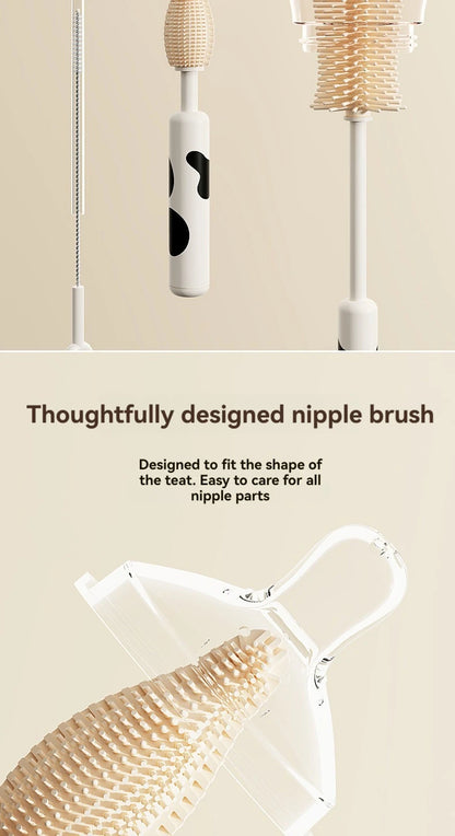 Silicone Baby Bottle Brush, Portable Bottle Brush Set, Baby Bottle Cleaning Brush with Drying Rack