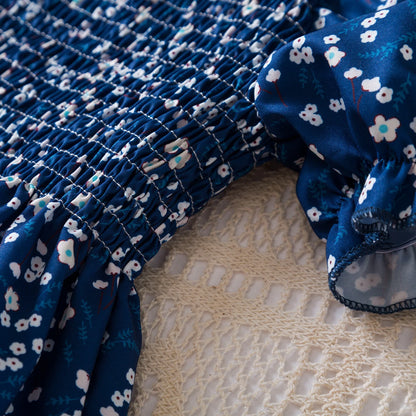 Kids Casual Dress for Girls Clothes 2024 New Summer Children Fashion White Floral Print Puff Sleeve Princess Dress 2-6 Years