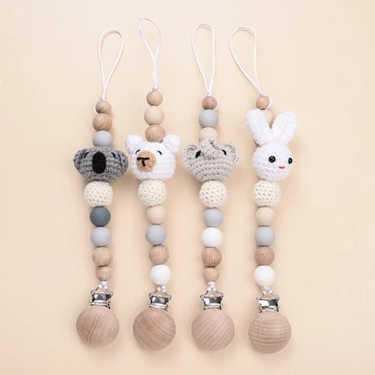 Baby Pacifier Clip Chain Animal Felt Balls Beech Wood Nipple Clip For Baby Nursing Chew Toy Teether Dummy Holder Chain Gifts