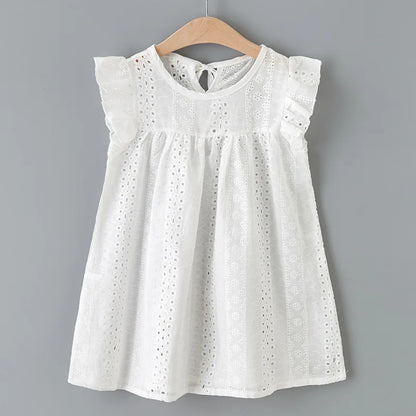 Toddler Girls Dress Cotton Eyelet Lace Beach Sundress Little Girl Kids Summer Clothes