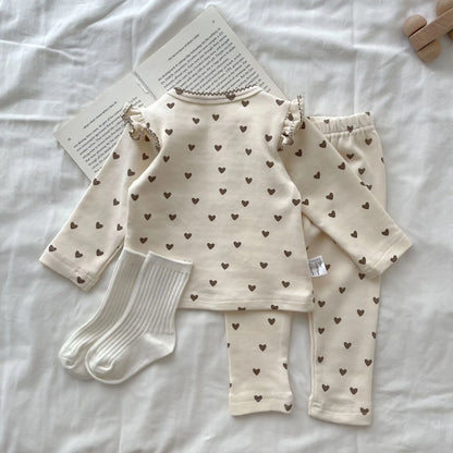 Spring/Autumn Baby Clothing Set 0-3 Year Old Girl Love Pattern Long Sleeve Long Pants 2-piece Set Pure Cotton Baby Outing Set