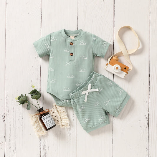Baby Clothes Summer Short Sleeve Print Cute Sun For Newborn Top+ Pant With Bow Clothing Casual Set