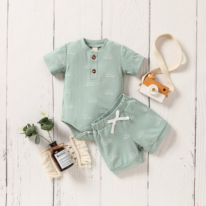 Baby Clothes Summer Short Sleeve Print Cute Sun For Newborn Top+ Pant With Bow Clothing Casual Set