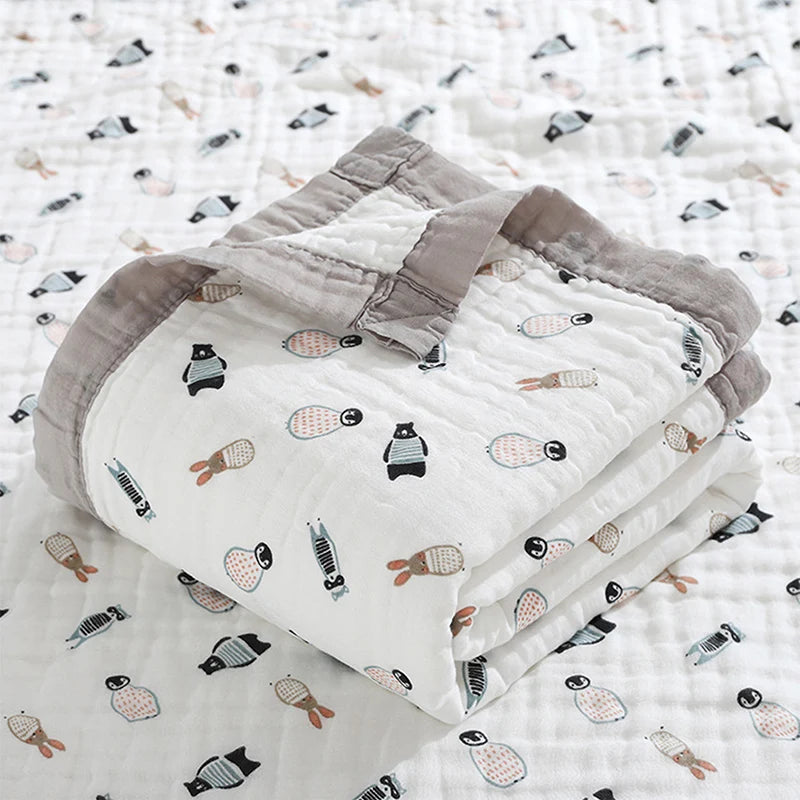 Baby blanket cotton 6 layers newborn swaddle blanket cartoon high-density breathable children's blanket