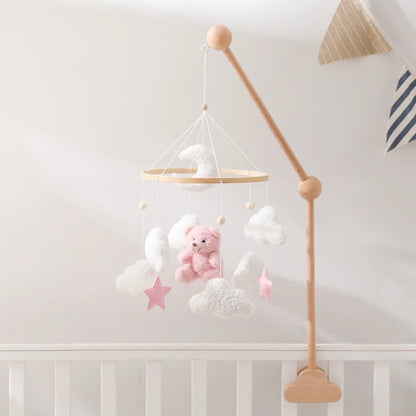 Baby Crib Mobile Rattle Toy 0-12Months Infant Soft Felt Teddy Velvet Pink Bear Bed Bell Hanging Toy Holder Bracket Crib Girl Toy