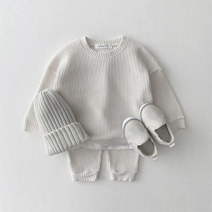 Fashion Toddler Baby Girl Clothing Sets for Infant Waffle Cotton Baby Boys Clothes Set Sweatshirt+Pants 2pcs Outfit Kids Costume