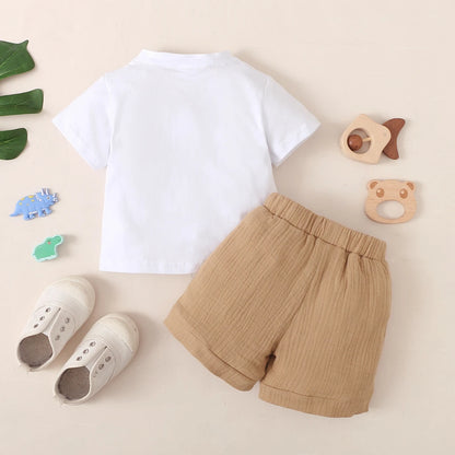 2PCS Infant Baby Boy Clothes Set White Short Sleeves T-shirt Shorts  Summer Daily Casual Outfit for Toddler Boy 3-24 Months