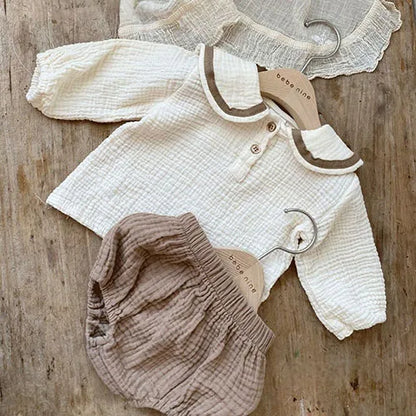 Newborn Baby Girls Clothing Set Ruffle Collar Lapel Top+Bread Pants  Casual Suit Autumn Spring Toddler Baby Girl Clothes Suit