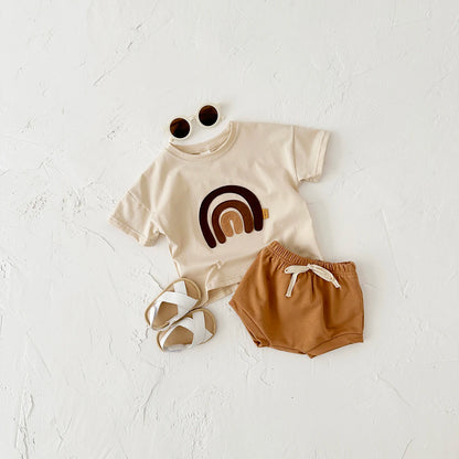 2024 Infant Toddler Outfit 2Pcs Summer Newborn Baby Clothes Sets Rainbow Pattern T-shirt+Triangle Shorts Kids Boy Girl Tee Pant