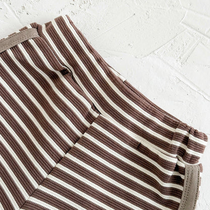 Toddler Baby Summer Casual Clothes Sets Solid Color With Pocket T-shirt Tops+Striped Triangle Shorts Boys Girls Clothes 2Pcs/Set