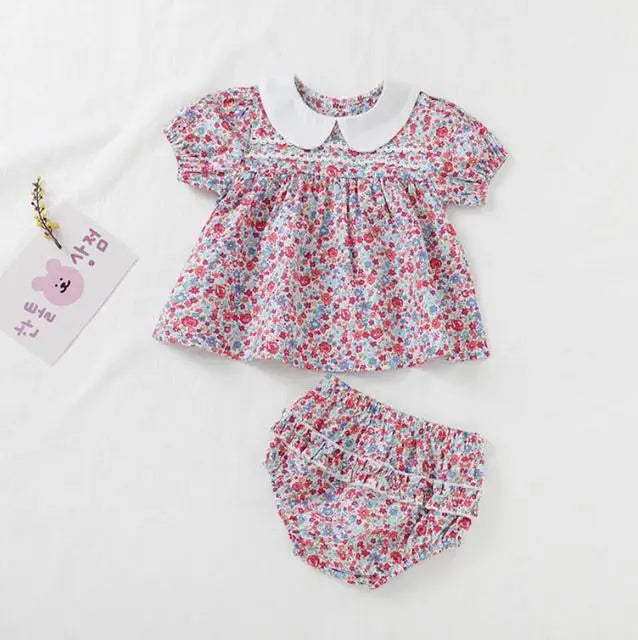 Toddler Baby Girl Suit Clothes Toddler Short Sleeves Shirt+PP Bread Shorts 2PCS Baby Girl Plaid Suit Baby Girl Summer Clothes