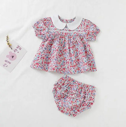 Toddler Baby Girl Suit Clothes Toddler Short Sleeves Shirt+PP Bread Shorts 2PCS Baby Girl Plaid Suit Baby Girl Summer Clothes