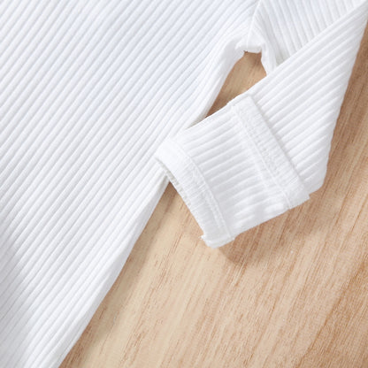 Baby Boy 2 Pieces Outfits Solid Color Ribbed Long Sleeve Romper Jumpsuit with Hat for Infant Toddler Fall Clothes