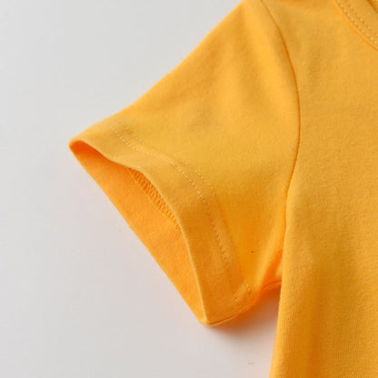 2PCS Toddler Baby Boy Cute Clothes Set New Summer Solid Tee Top and Dinosaur Printed Strap Pants Outfit for Boys 0 to 2Years