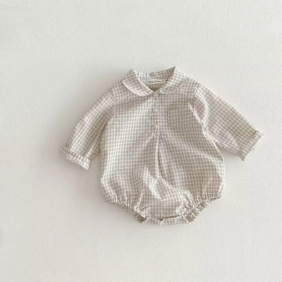 Baby Boys Clothes Girls Plaid Romper Long Sleeve Infant Bodysuit Custumes for Babies Romper Newborn Baby Clothes with Pockets