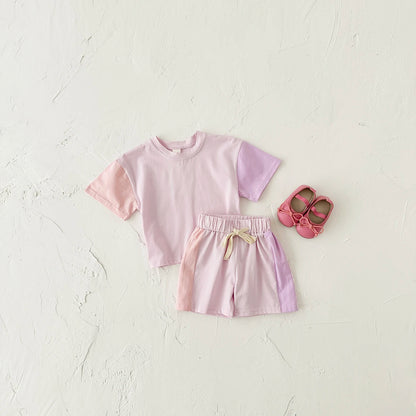 Summer Children's Clothes Baby Boy T-Shirt+Pant 2Pcs Kids Solid Short Sleeve Elastic Waist Suit Toddle Girl Clothes Baby Outfit