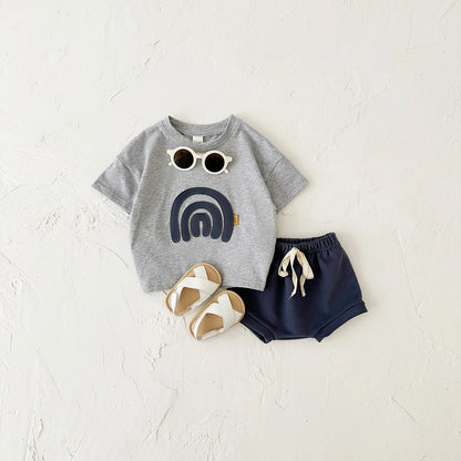 2024 Infant Toddler Outfit 2Pcs Summer Newborn Baby Clothes Sets Rainbow Pattern T-shirt+Triangle Shorts Kids Boy Girl Tee Pant