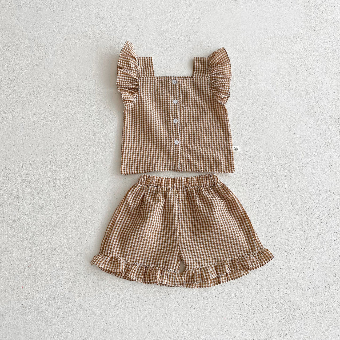 Korean Style Kids Outfit Baby Clothes Girls Summer Checkered Sleeveless Blouses + Shorts Two Piece Set 2-6yrs