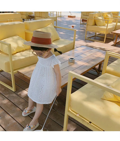 Toddler Girls Dress Cotton Eyelet Lace Beach Sundress Little Girl Kids Summer Clothes
