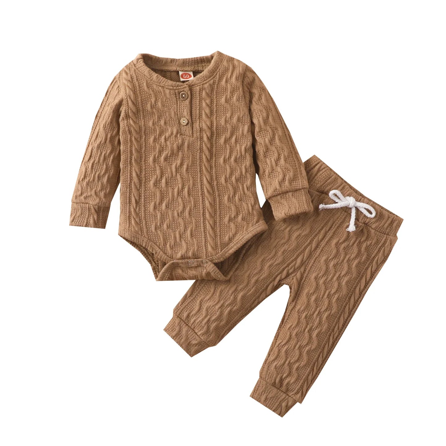 Toddler Boys Romper Tops Pants Suit Long Sleeve Round Neck Trousers Twists Solid Color Outfit Casual Baby Home Clothes Set