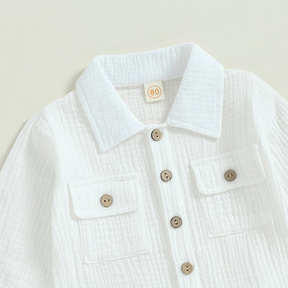 Toddler Boy Linen Outfit Baby Boy Fall Winter Clothes Set Button-Down Shirt Tops Cotton Linen Pants 2PCS