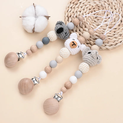 Baby Pacifier Clip Chain Animal Felt Balls Beech Wood Nipple Clip For Baby Nursing Chew Toy Teether Dummy Holder Chain Gifts