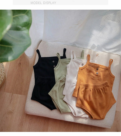 Baby Summer Clothing New Soft Homewear Newborn Baby Boys Girls Clothes Cool Camisole With Short Jumpsuit Outfits Kids Costume