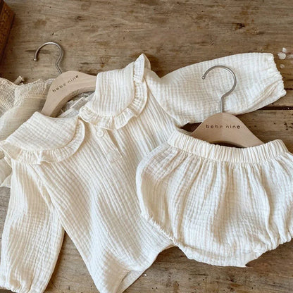 Newborn Baby Girls Clothing Set Ruffle Collar Lapel Top+Bread Pants  Casual Suit Autumn Spring Toddler Baby Girl Clothes Suit