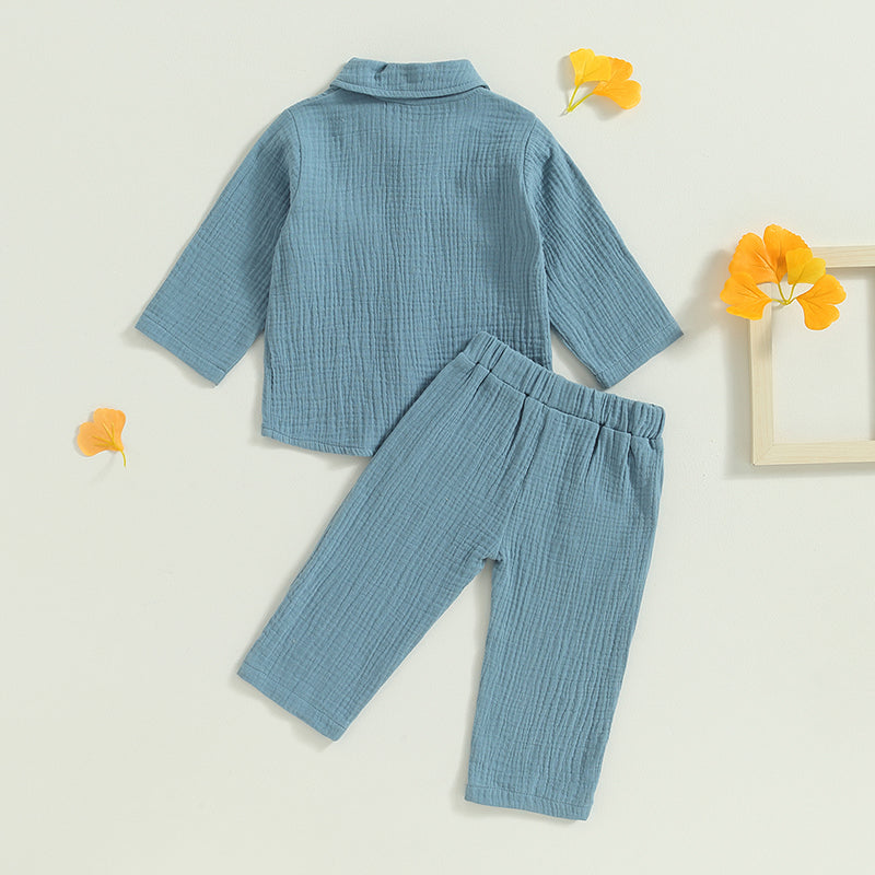 Toddler Boy Linen Outfit Baby Boy Fall Winter Clothes Set Button-Down Shirt Tops Cotton Linen Pants 2PCS