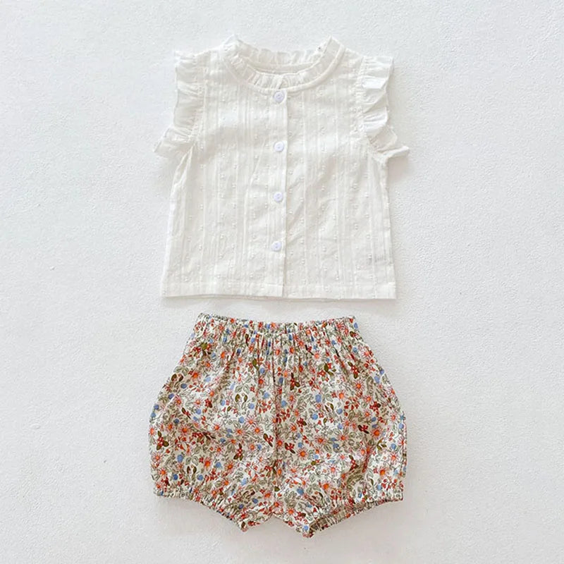 Toddler Baby Girl Suit Clothes Toddler Short Sleeves Shirt+PP Bread Shorts 2PCS Baby Girl Plaid Suit Baby Girl Summer Clothes