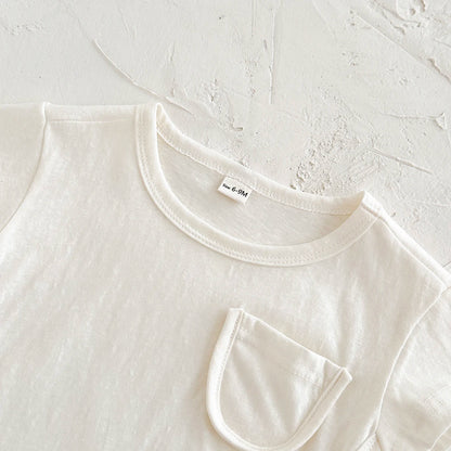 Toddler Baby Summer Casual Clothes Sets Solid Color With Pocket T-shirt Tops+Striped Triangle Shorts Boys Girls Clothes 2Pcs/Set