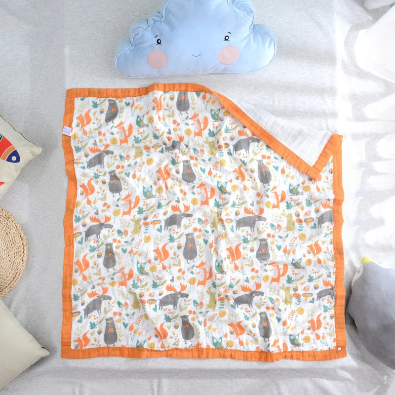 Baby blanket cotton 6 layers newborn swaddle blanket cartoon high-density breathable children's blanket
