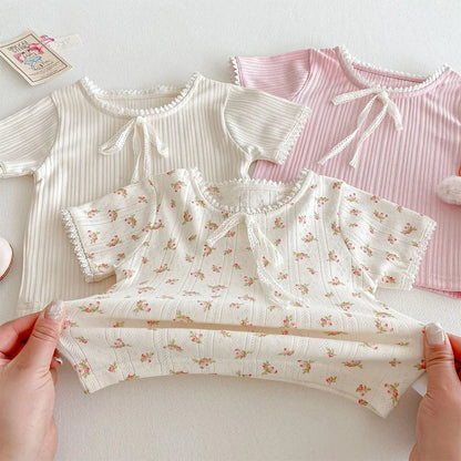 Toddler Girl Summer T Shirt Cotton Solid Color Floral Fashion Little Girls Clothes Kids Shirts New Arrival 2025