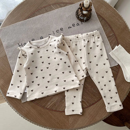 Spring/Autumn Baby Clothing Set 0-3 Year Old Girl Love Pattern Long Sleeve Long Pants 2-piece Set Pure Cotton Baby Outing Set