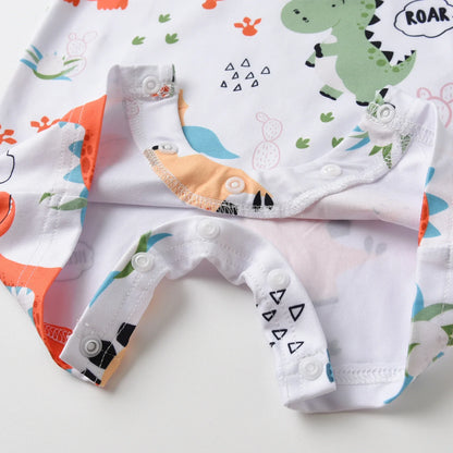 2PCS Toddler Baby Boy Cute Clothes Set New Summer Solid Tee Top and Dinosaur Printed Strap Pants Outfit for Boys 0 to 2Years