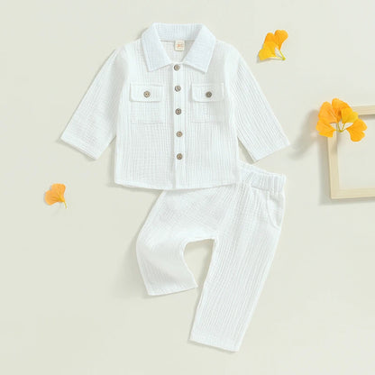 Toddler Boy Linen Outfit Baby Boy Fall Winter Clothes Set Button-Down Shirt Tops Cotton Linen Pants 2PCS