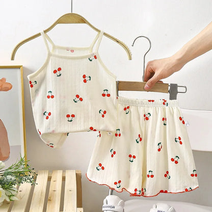 Baby Clothes Sets Summer Toddler Girl Strap Suits Cotton Printing Baby Boy Tops Tee and Shorts Infant Tracksuit Newborn Sets