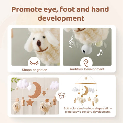 Crib Mobile Bed Bell Wooden Baby Rattles Soft Felt Cartoon Animal Bed Bell Newborn Music Box Hanging Toy Crib Bracket Baby Gifts