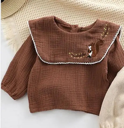 Infant Baby Girls Clothes Suit Long Sleeved Cotton Embroidered Shirt+Corduroy Jumpsuit Spring Autumn Children Clothing Suit