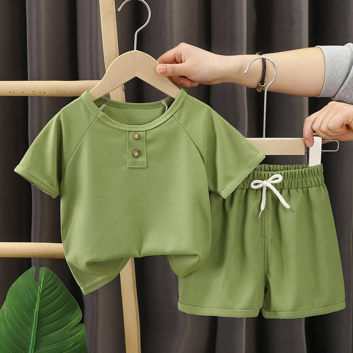 Kids Clothes Girls Outfit Summer Baby Boys Waffles Clothes Sets  Color Short Sleeve Tops Shorts 2PCS SuitComfortable Breathable