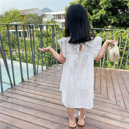 Toddler Girls Dress Cotton Eyelet Lace Beach Sundress Little Girl Kids Summer Clothes