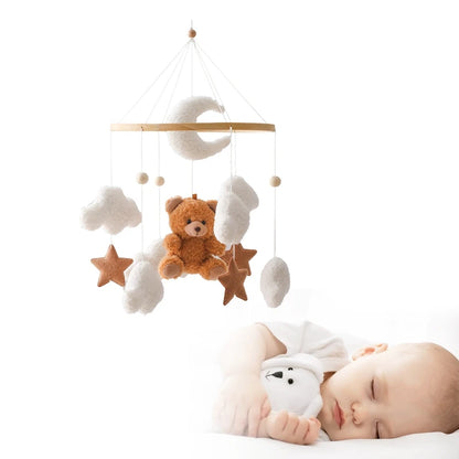 Baby Crib Mobile Rattle Toy 0-12Months Infant Soft Felt Teddy Velvet Pink Bear Bed Bell Hanging Toy Holder Bracket Crib Girl Toy